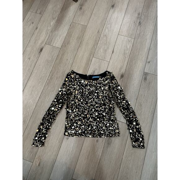 Alice + Olivia Pixie Gold Sequined Black Silk Top Zip Back XS - Picture 4 of 11